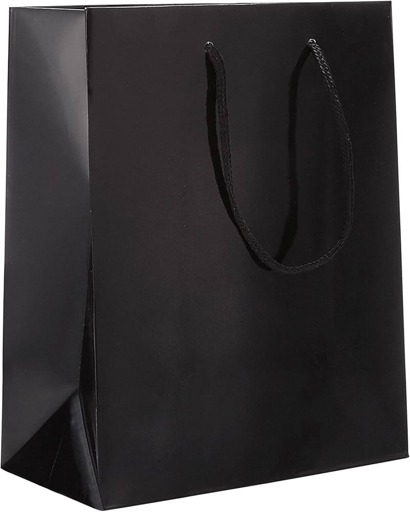 100 Euro Premium Black Paper Bags - 13x22x8cm, 250gsm, Gold Metallic Print