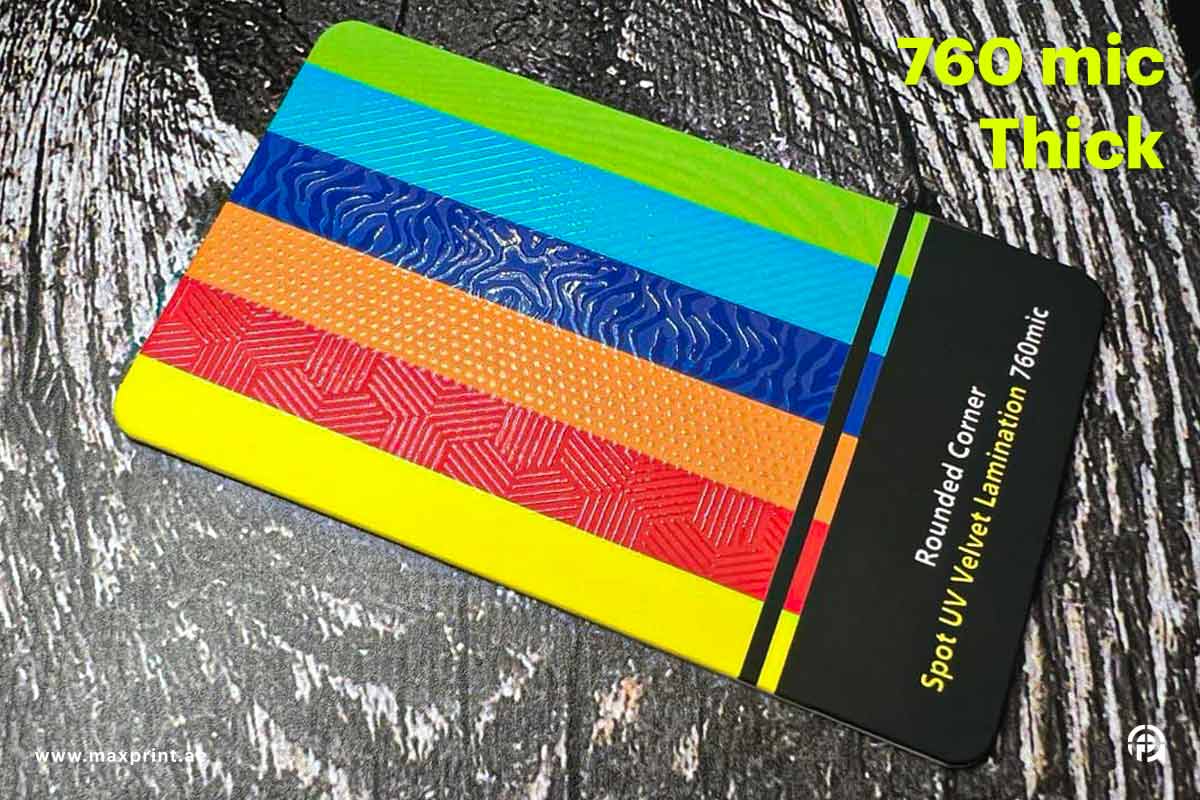 500 Business Cards, Rounded Corner Spot UV Velvet Lamination 760 mic - Thick