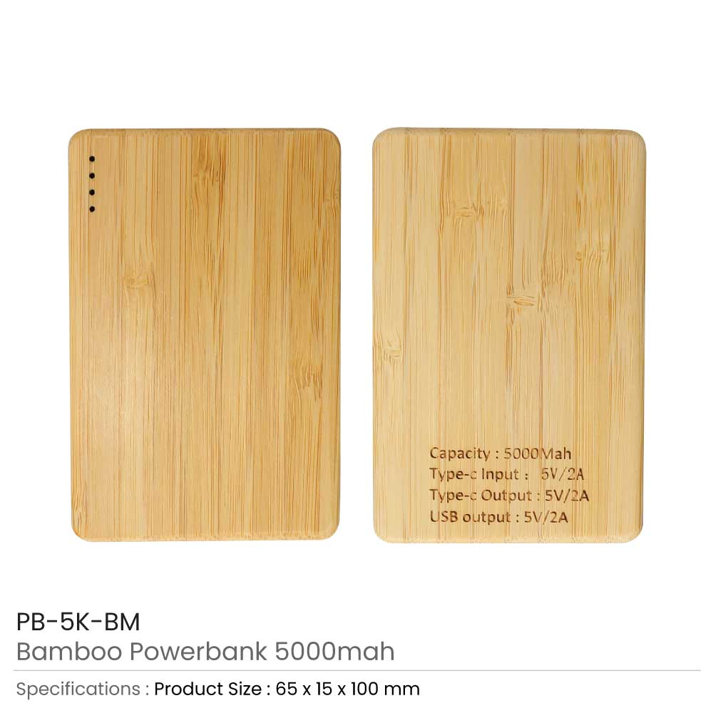 100 Bamboo Powerbank 5000 mAh Type C Input and Output