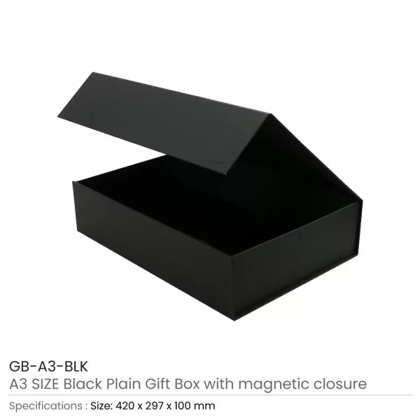 20 Black Plain Gift Box A3 Size with Magnetic Closure