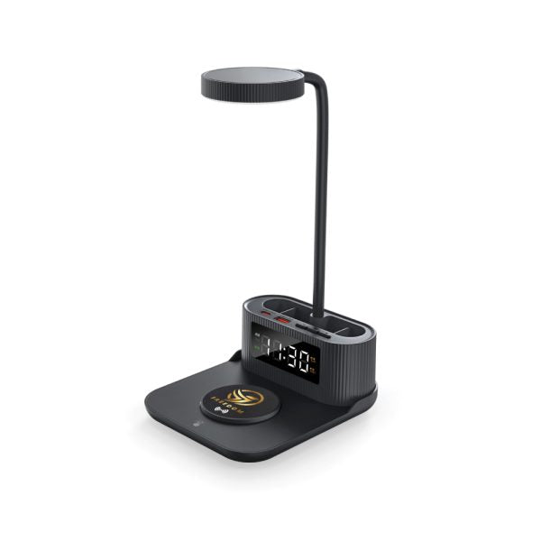 24 Desk Lamp with 15W Wireless Charger, Clock and Pen Holder