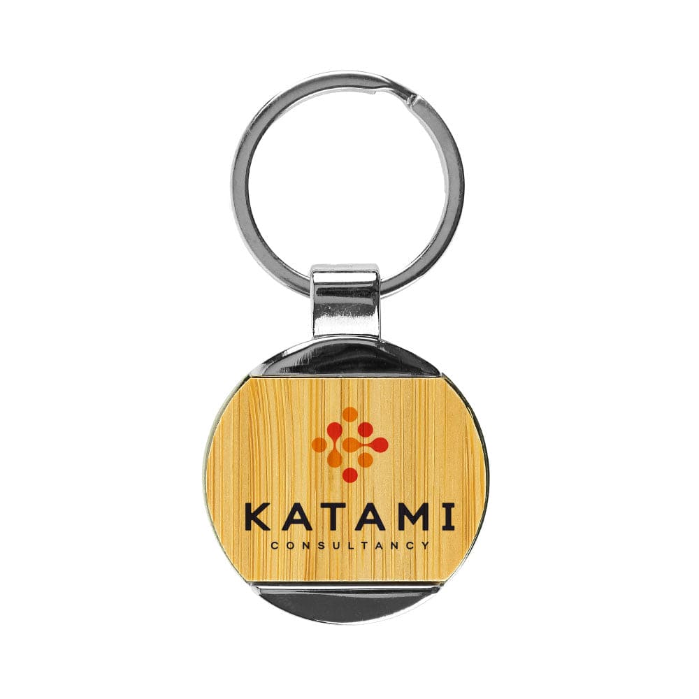 50 Round Bamboo & Metal Keychains 32mm