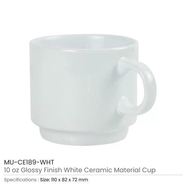 48 Ceramic Cups 10 Oz Glossy Finish White Color