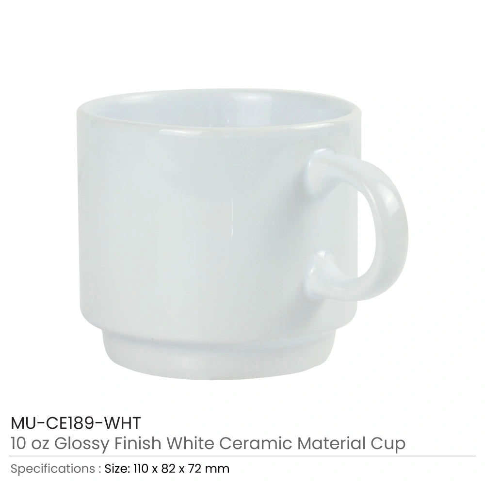 50 Ceramic Cups 10 Oz Glossy Finish White Color