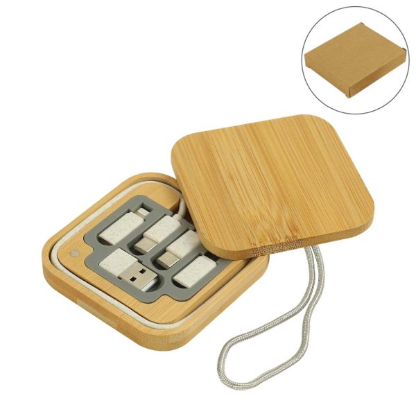 150 Multi-Charging Cable Set in Square Bamboo Case