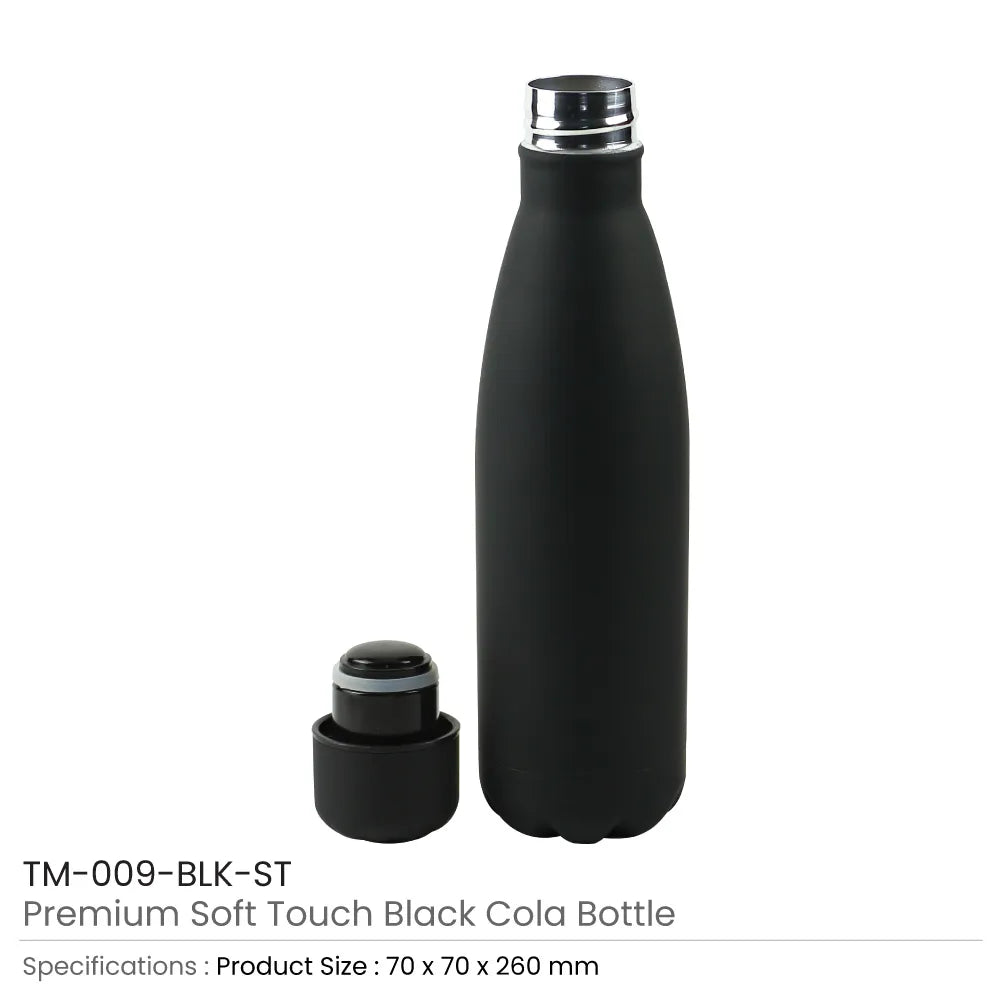 50 Premium Soft Touch Black Cola Bottles in Stainless Steel 500ml