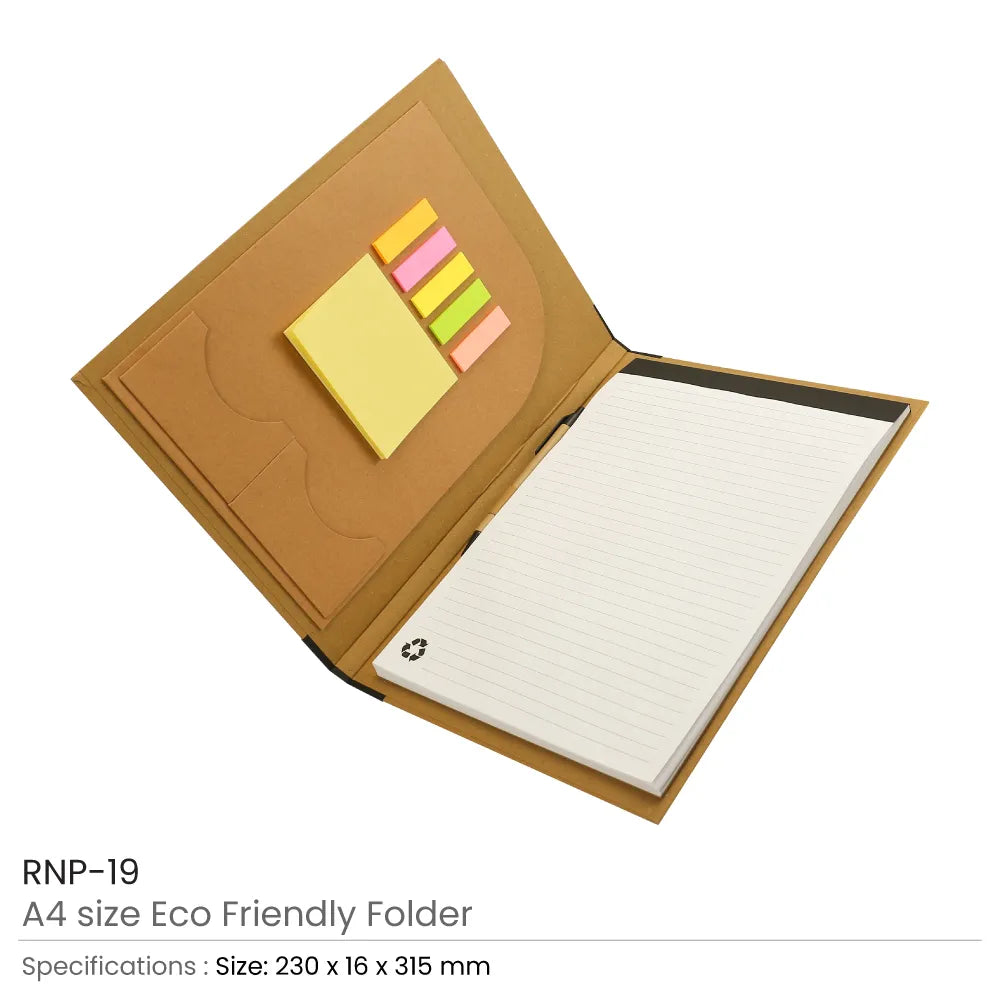 50 Eco-Friendly A4 Folders with Notepad Sticky Note Pen Card Slots