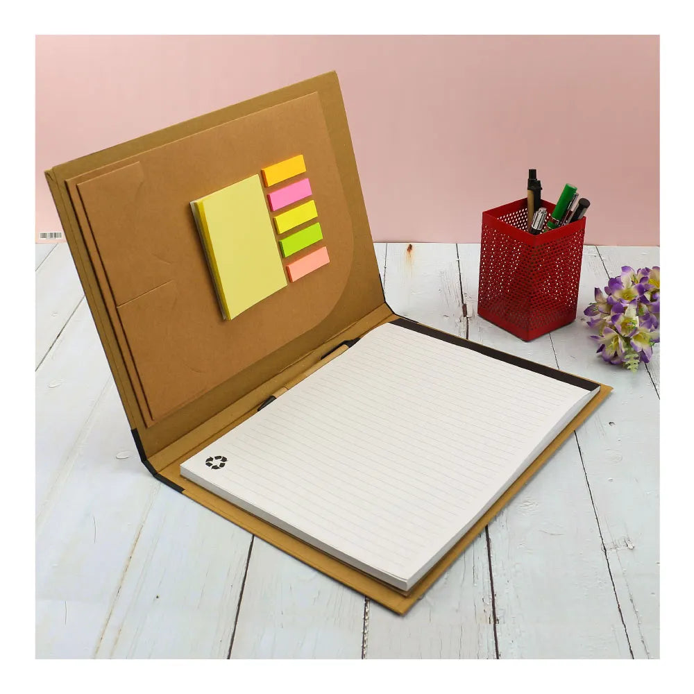 50 Eco-Friendly A4 Folders with Notepad Sticky Note Pen Card Slots