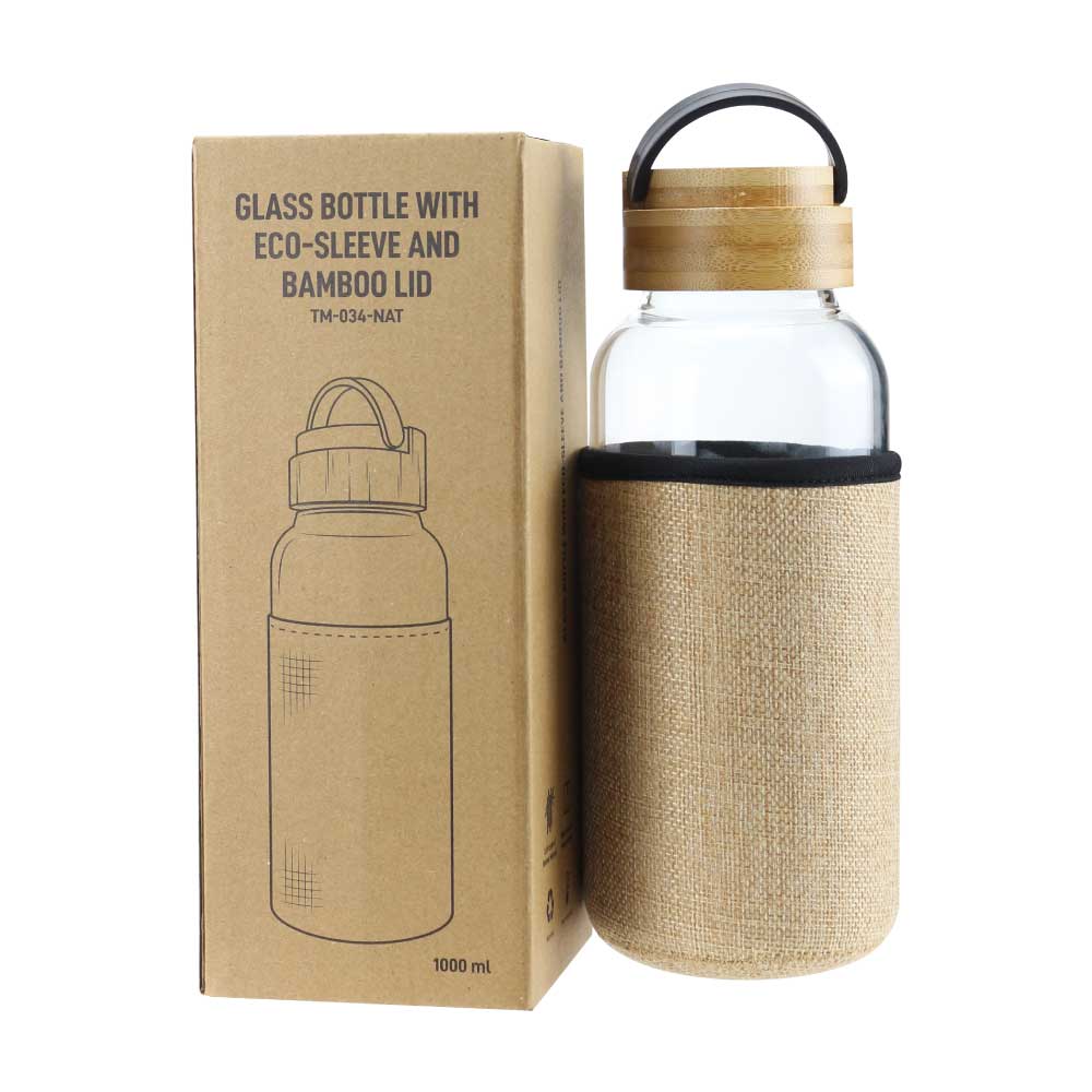 50 Glass Bottles with Bamboo Lid and Eco Sleeve