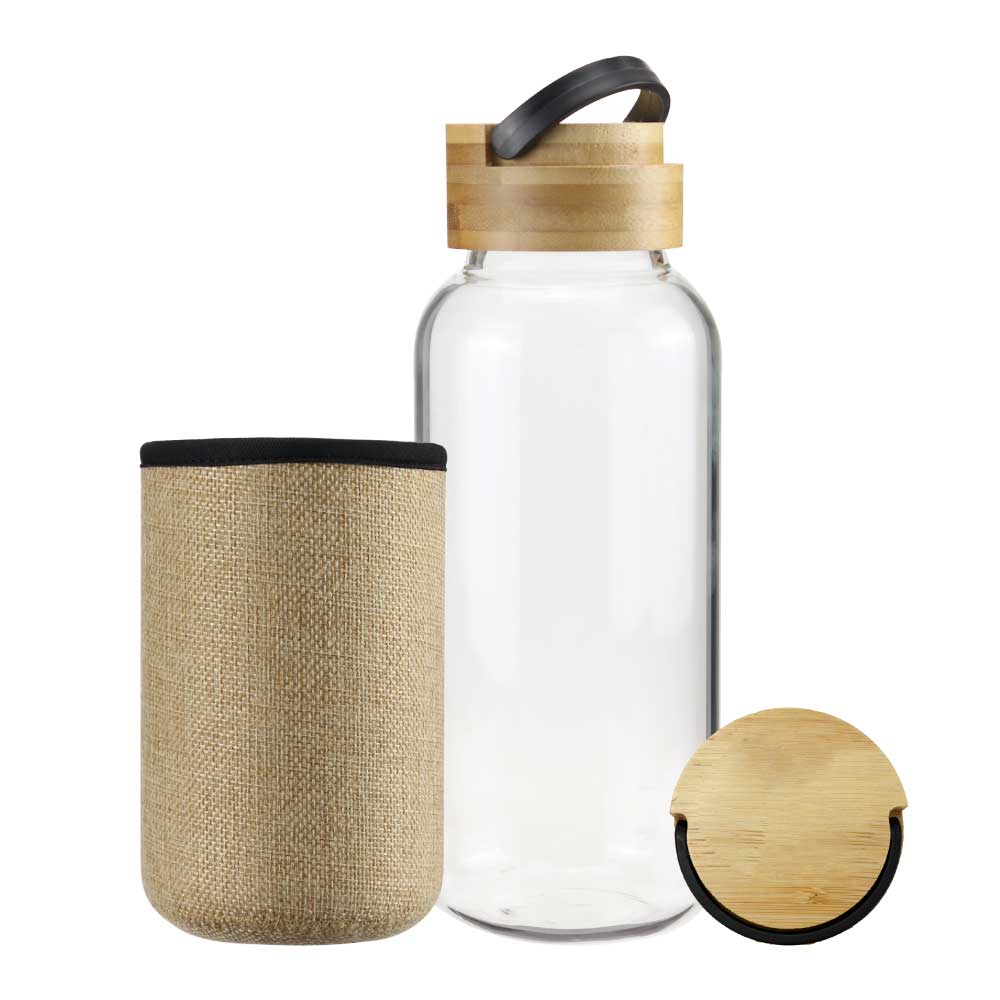 50 Glass Bottles with Bamboo Lid and Eco Sleeve