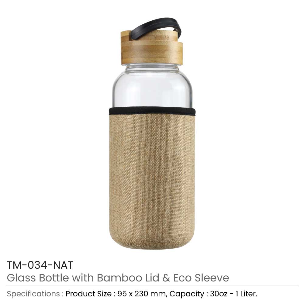 50 Glass Bottles with Bamboo Lid and Eco Sleeve