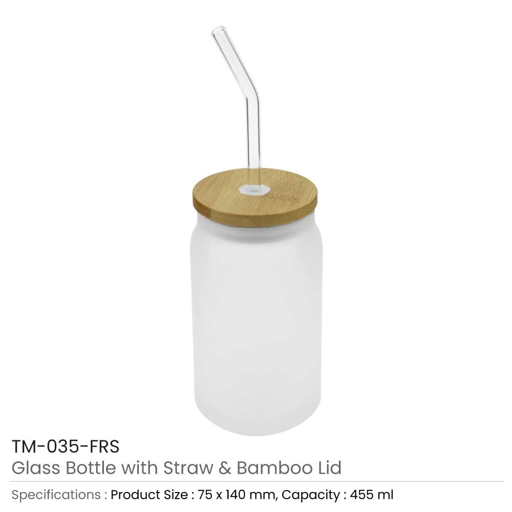 50 Glass Bottle with Straw and Bamboo Lid