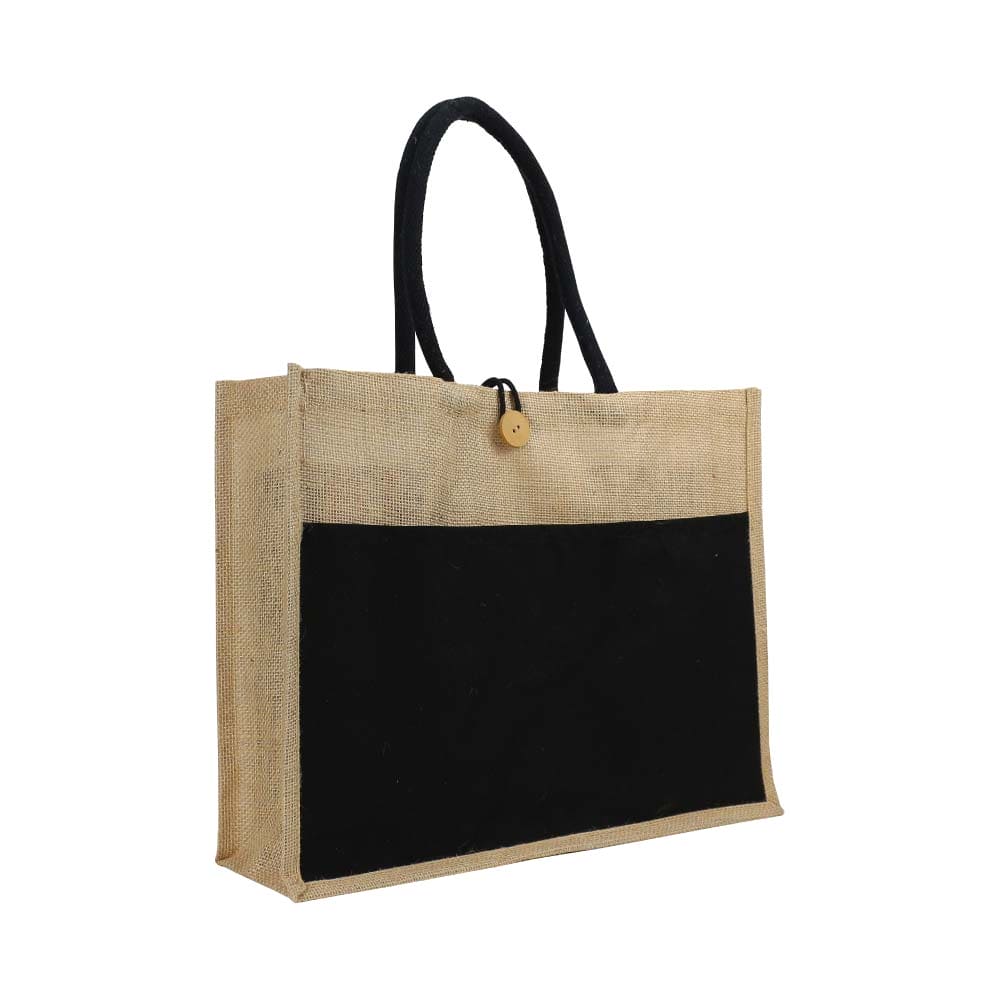 75 Jute Bag with Black Cotton Pocket and Handle