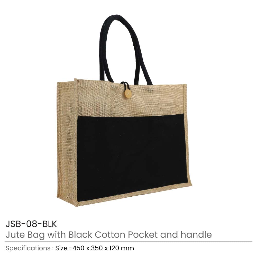 75 Jute Bag with Black Cotton Pocket and Handle