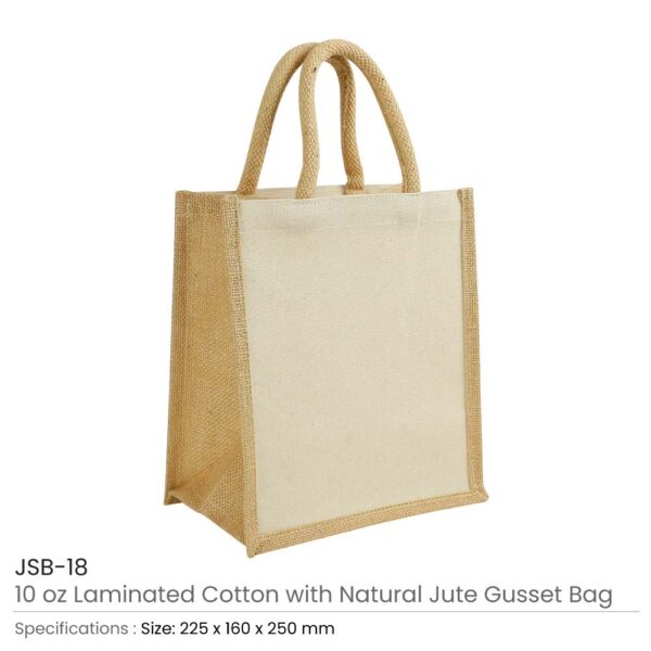 150 Laminated Cotton Bags with Natural Jute Gusset 10 Oz