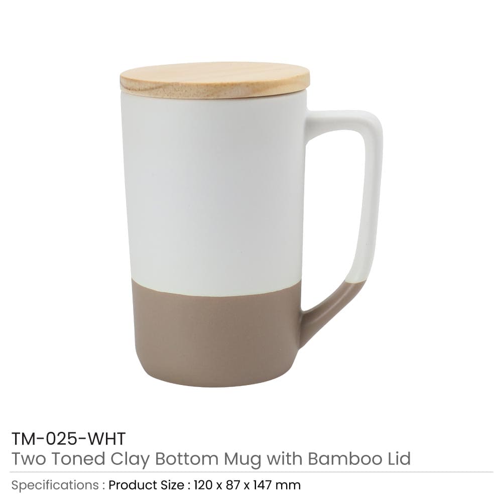 24 Two-toned Ceramic Mugs with Clay Bottom, Bamboo Lid