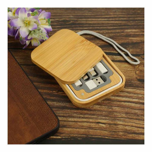 150 Multi-Charging Cable Set in Square Bamboo Case