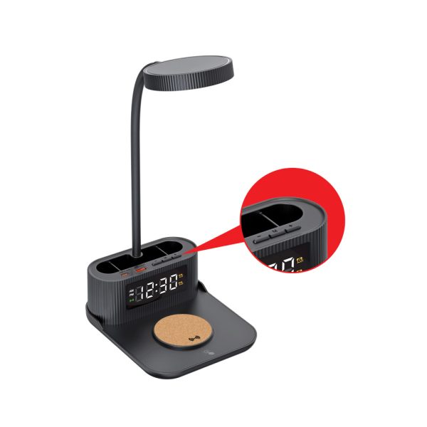 24 Desk Lamp with 15W Wireless Charger, Clock and Pen Holder