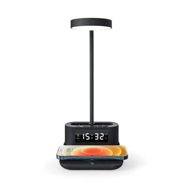 24 Desk Lamp with 15W Wireless Charger, Clock and Pen Holder