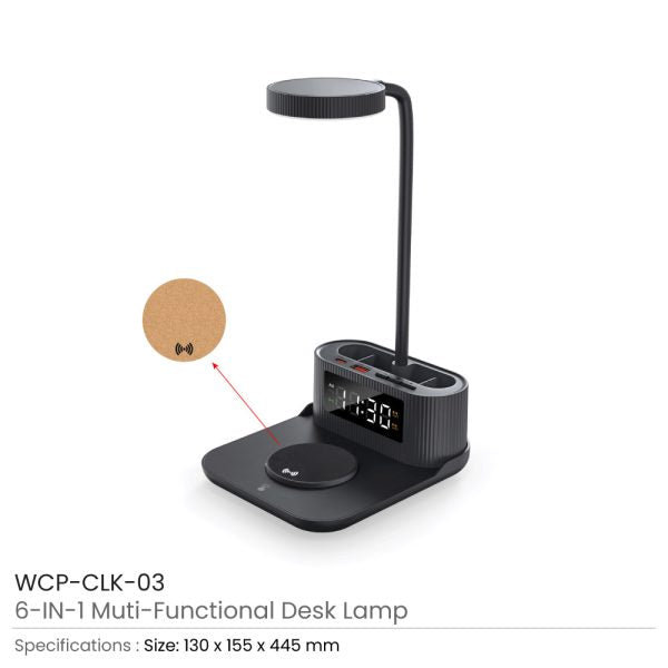 24 Desk Lamp with 15W Wireless Charger, Clock and Pen Holder