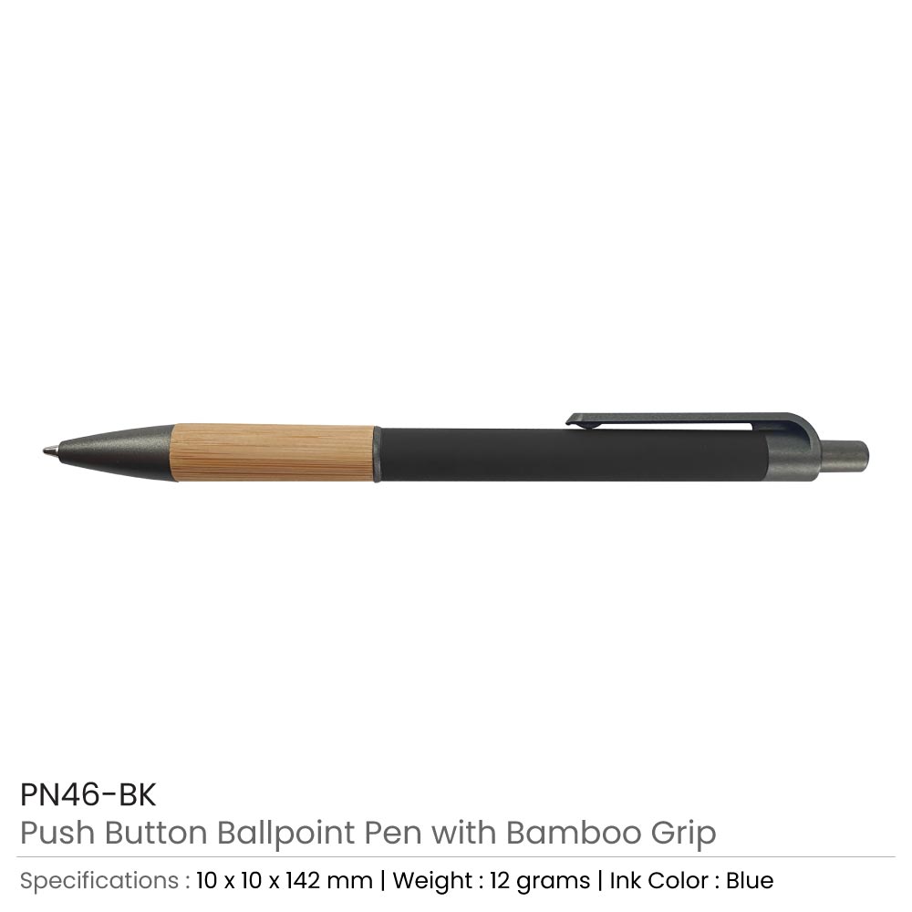 50 Push Button Ballpoint Pens with Bamboo Grip