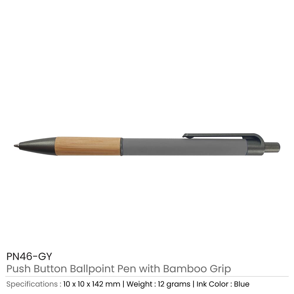 50 Push Button Ballpoint Pens with Bamboo Grip