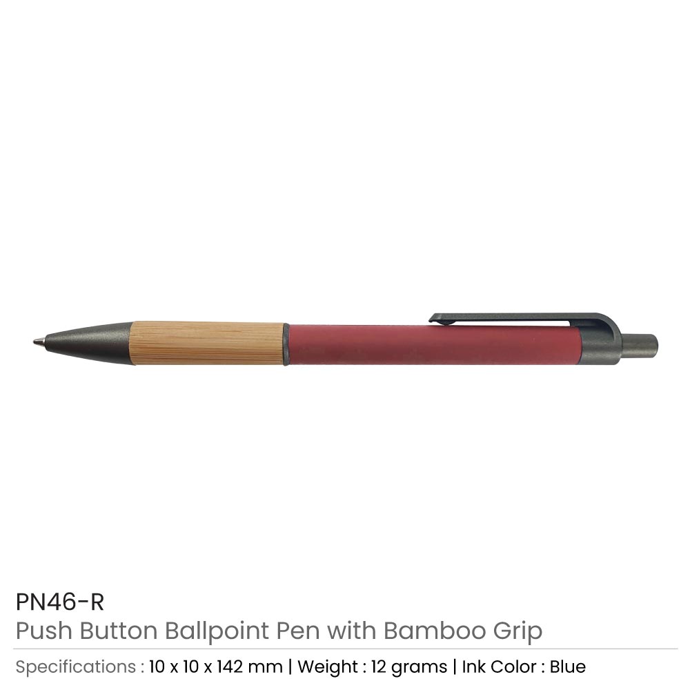 50 Push Button Ballpoint Pens with Bamboo Grip