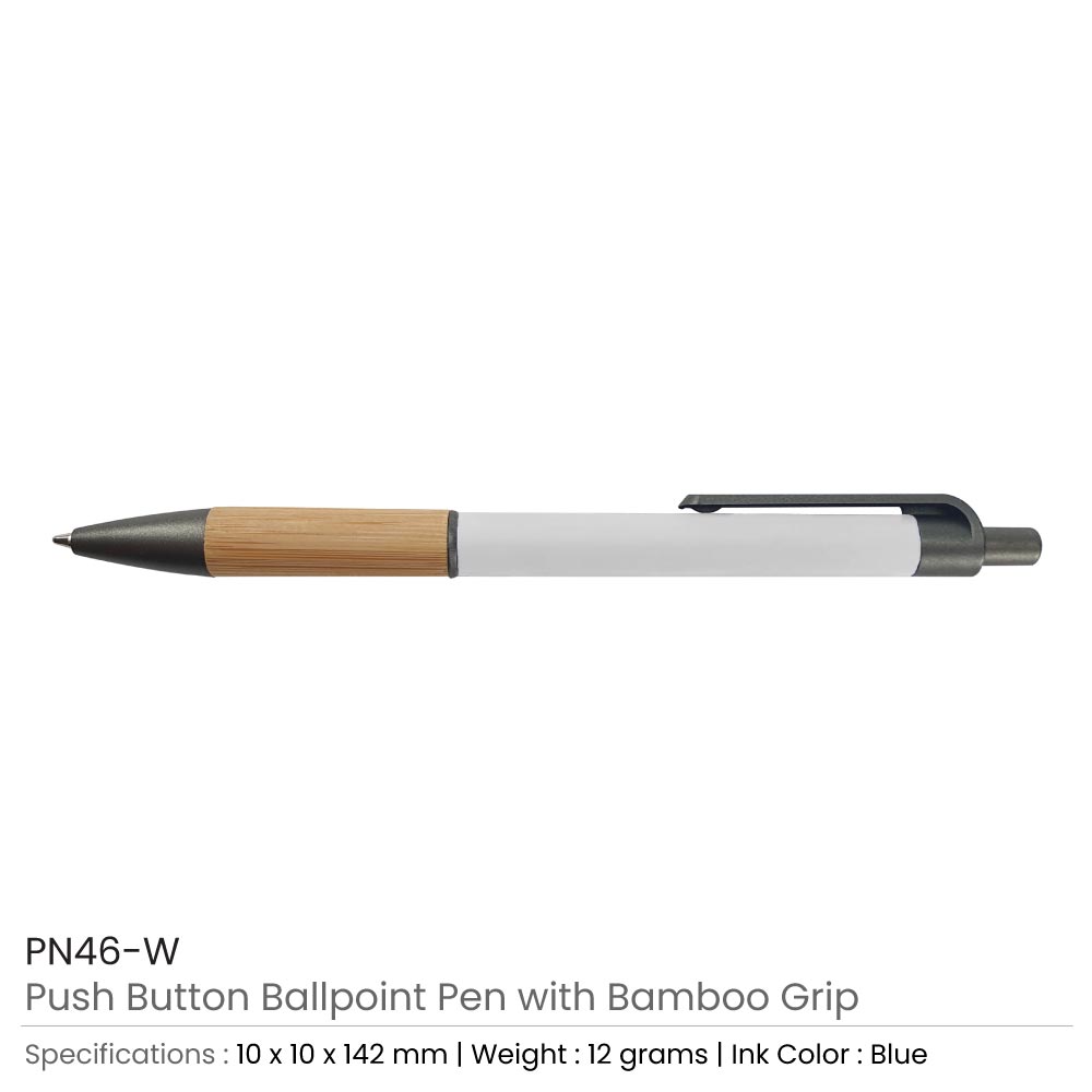 50 Push Button Ballpoint Pens with Bamboo Grip