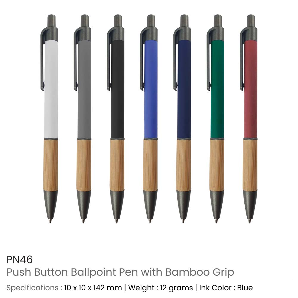 500 Push Button Ballpoint Pens with Bamboo Grip