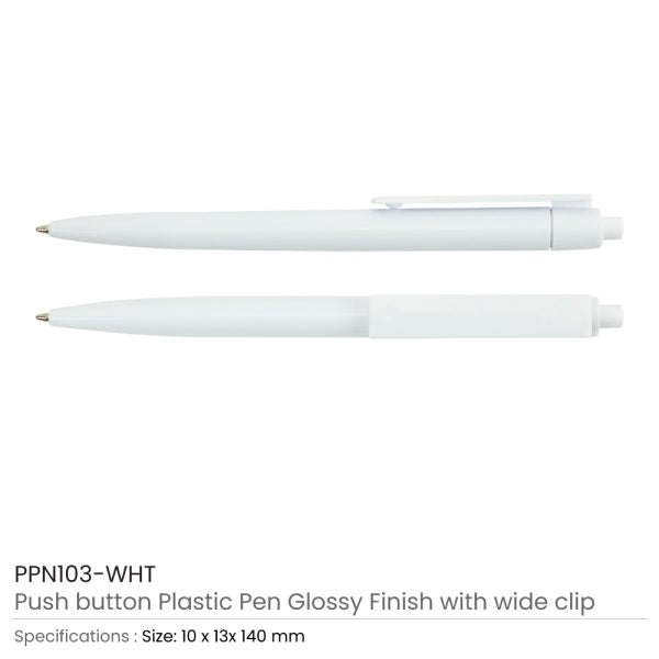 1000 Plastic Pens White Color, Push Button, Wide Clip