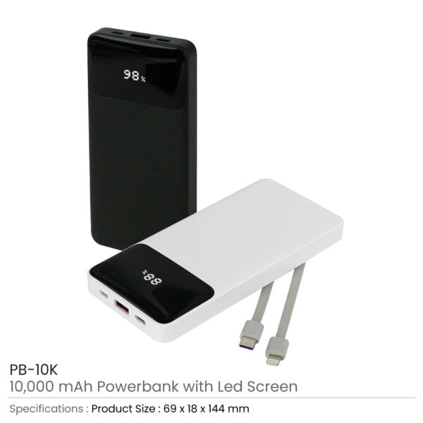 208 Powerbank with LED Screen 10,000 mAh and Built-in Cables