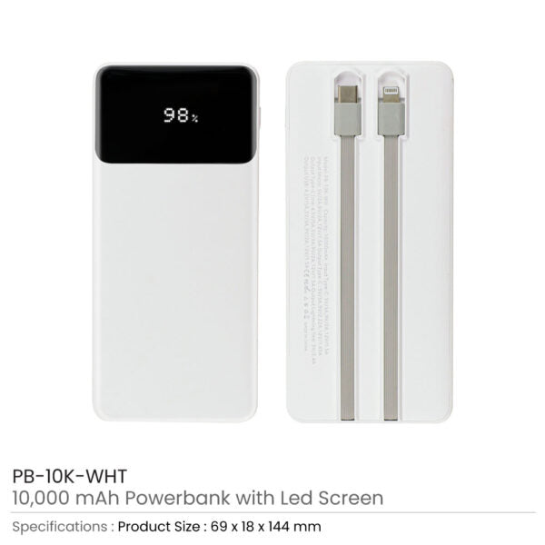 208 Powerbank with LED Screen 10,000 mAh and Built-in Cables