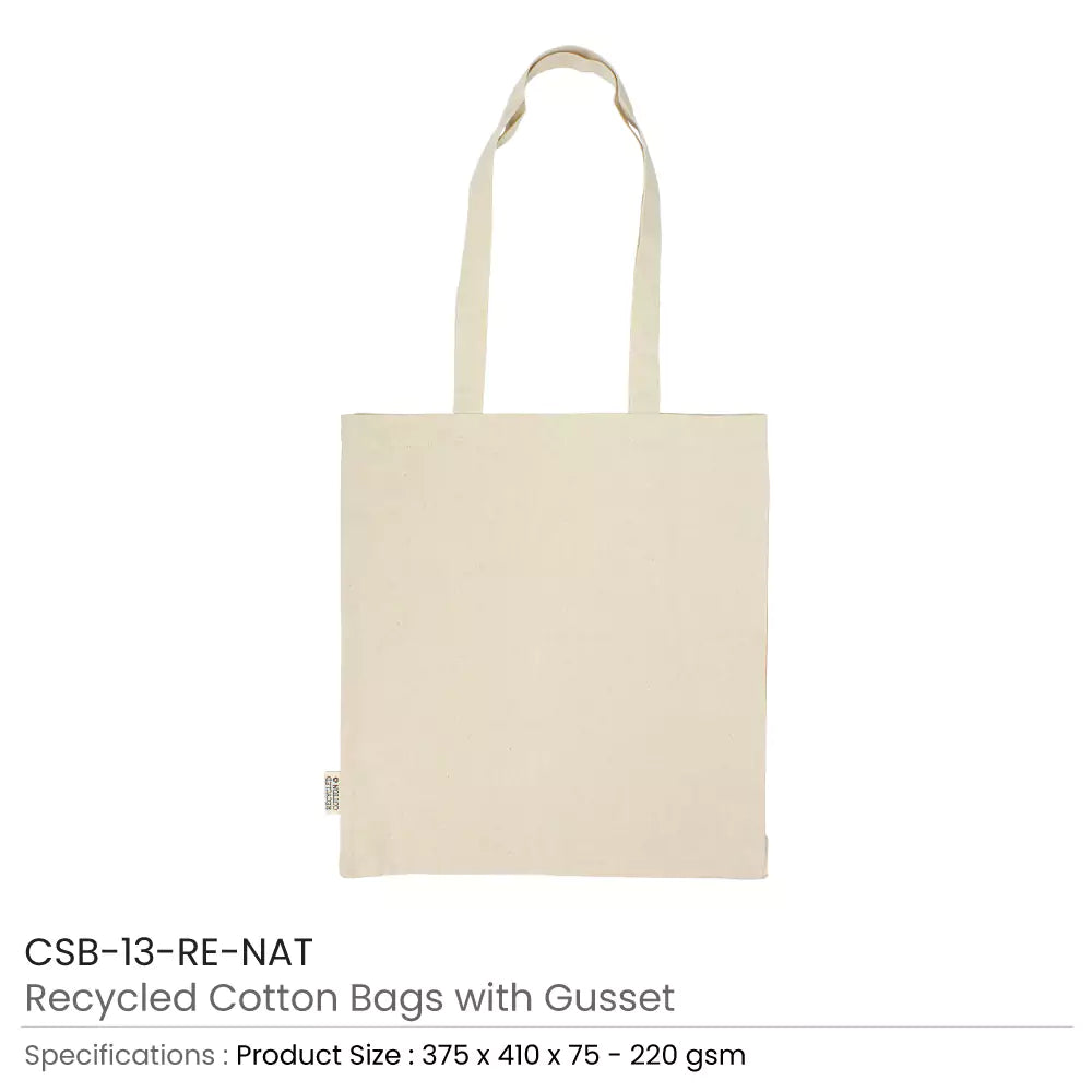 50 Recycled Cotton Bags with Gusset