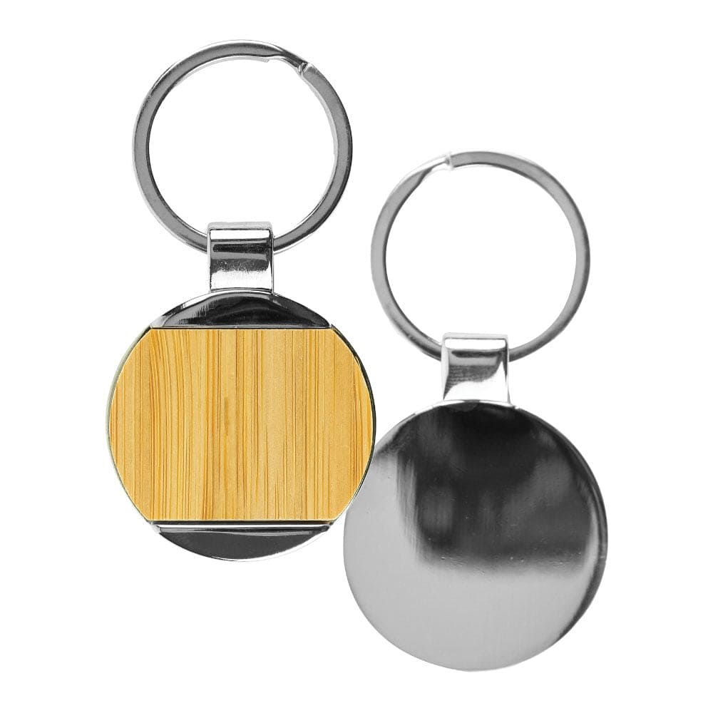 250 Round Bamboo & Metal Keychains 32mm