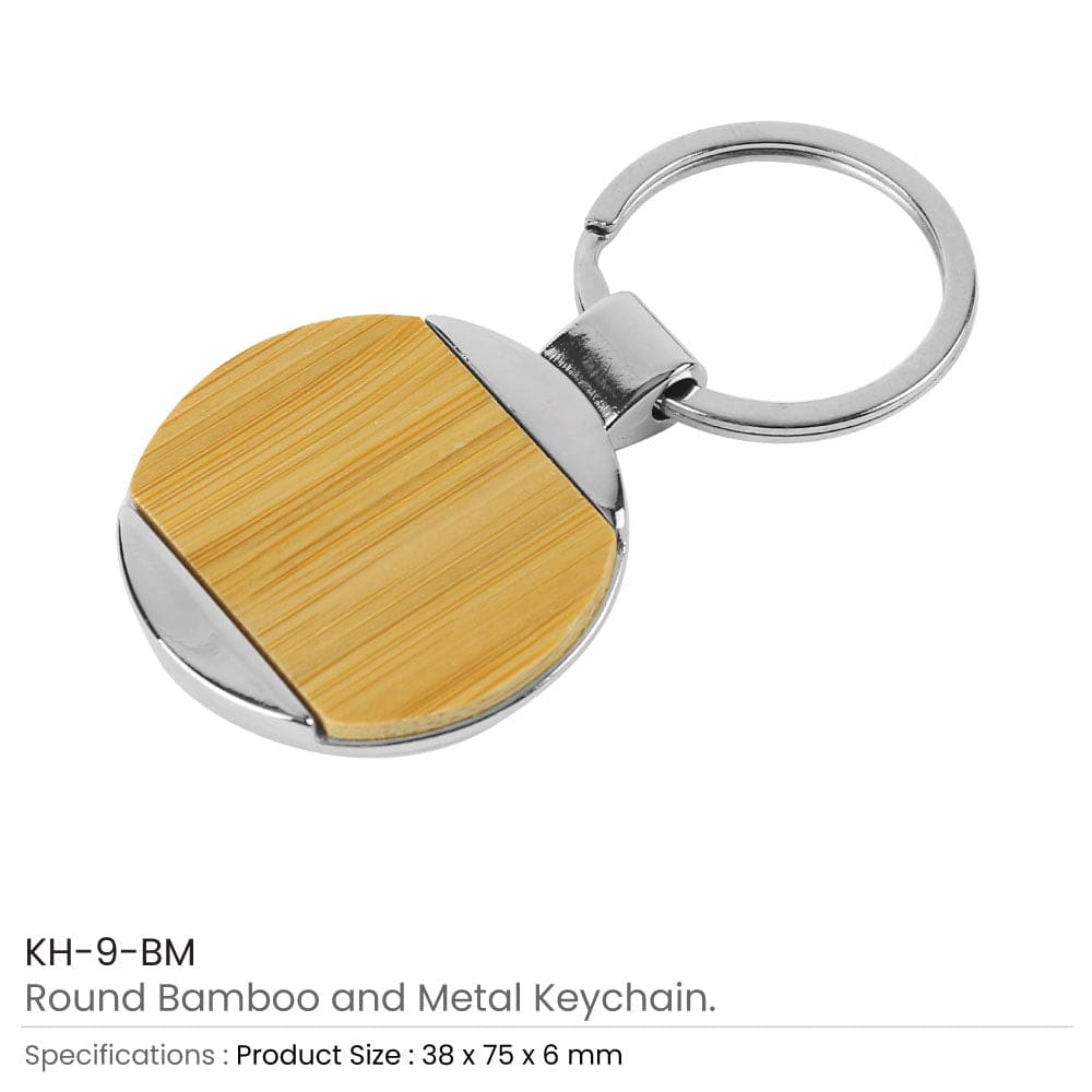 50 Round Bamboo & Metal Keychains 32mm