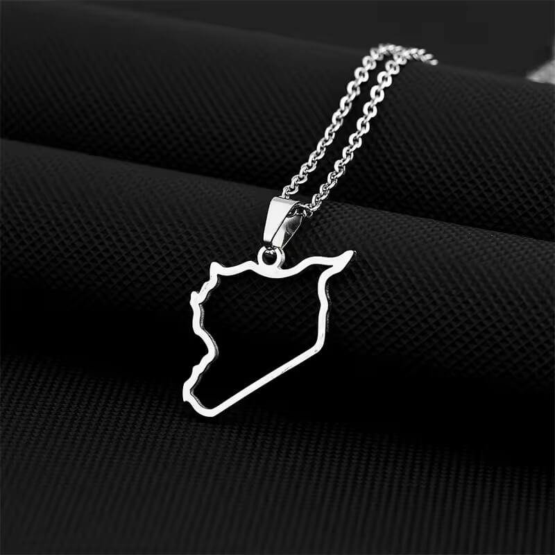 Stainless Steel Syria Map Flag Pendant Necklaces for Women Men Hollow Silver Color Charm Fashion Syrians Map Chain Jewelry