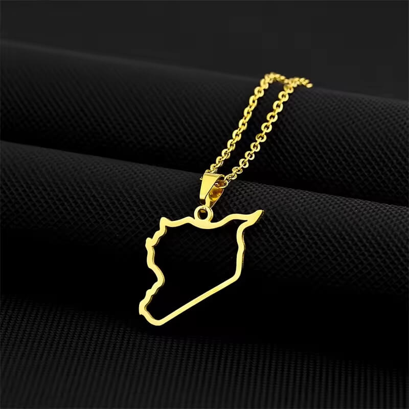 Stainless Steel Syria Map Flag Pendant Necklaces for Women Men Hollow Gold Color Charm Fashion Syrians Map Chain Jewelry