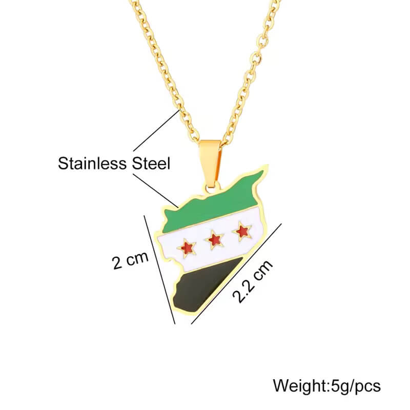 Stainless Steel Syria Map Flag Pendant Necklaces for Women Men Gold Color with Map Charm Fashion Syrians Map Chain Jewelry