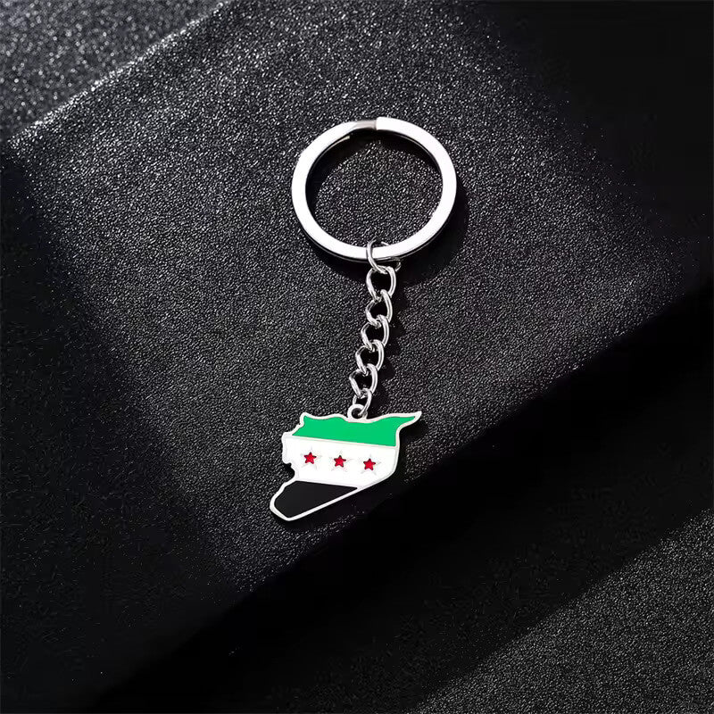 Stainless Steel Syria Map Flag Pendant Necklaces for Women Men Keychain Silver Color Charm Fashion Syrians Map Chain Jewelry