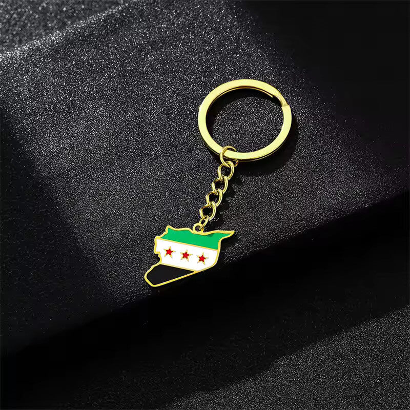 Stainless Steel Syria Map Flag Pendant Necklaces for Women Men Keychain Gold Color Charm Fashion Syrians Map Chain Jewelry