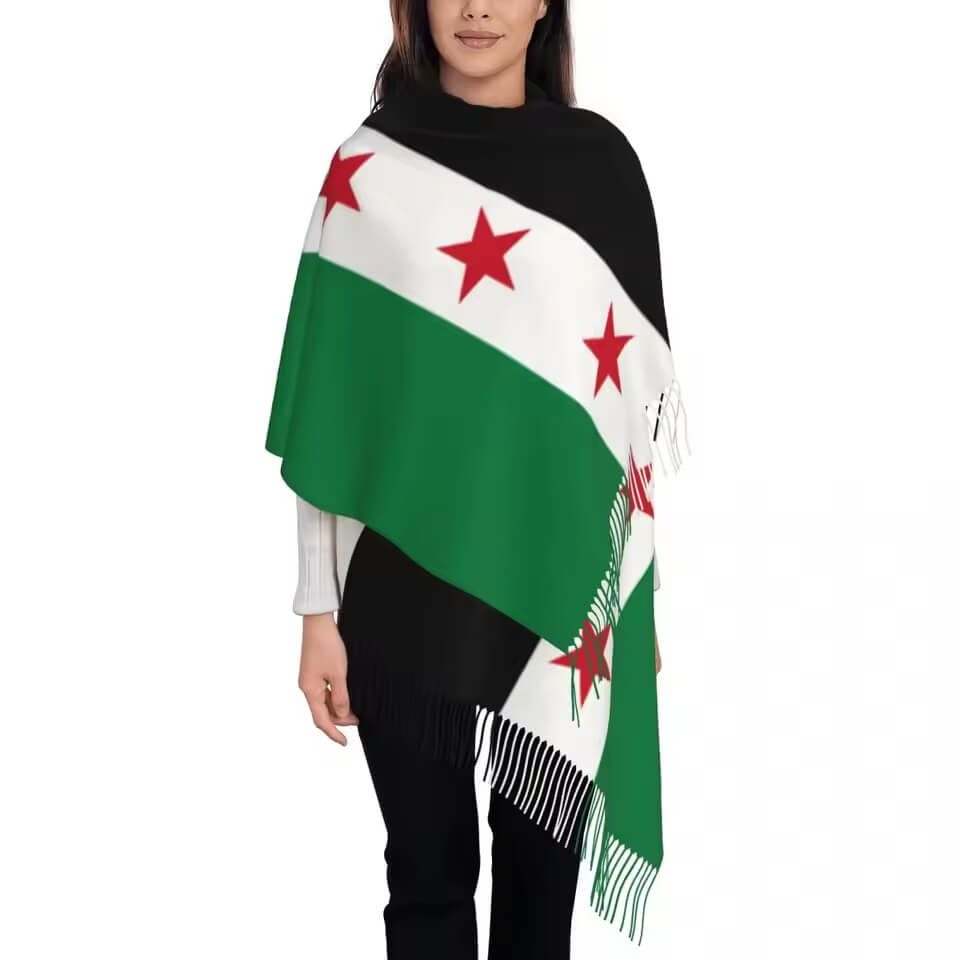 Syria Flag Shawl Wrap for Womens Winter Large Long Scarf The Syrian Arab Republic Neckerchief Tassel Scarf