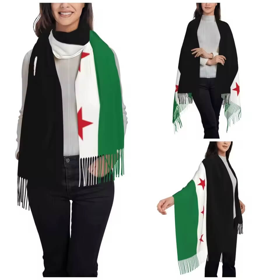 Syria Flag Shawl Wrap for Womens Winter Large Long Scarf The Syrian Arab Republic Neckerchief Tassel Scarf