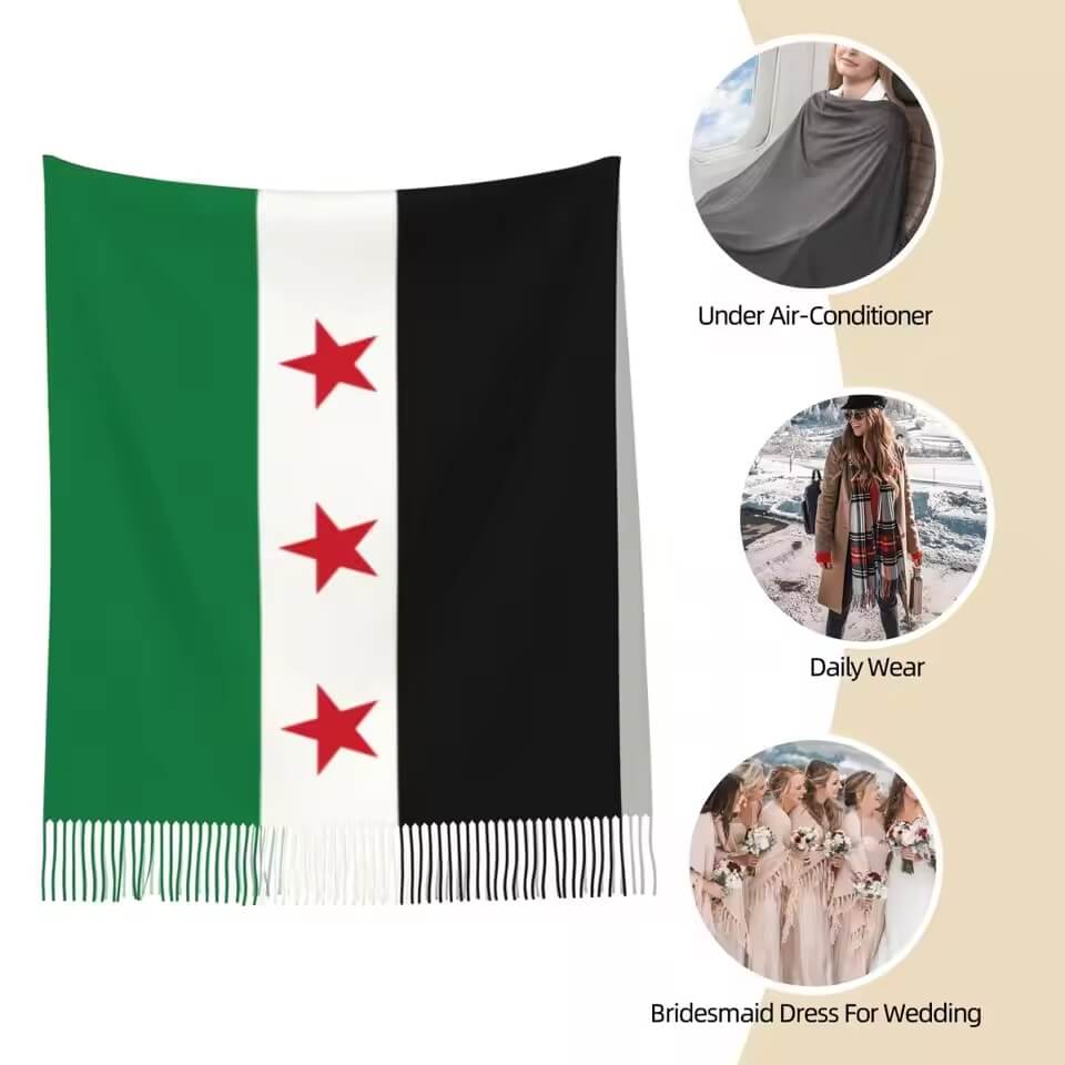 Syria Flag Shawl Wrap for Womens Winter Large Long Scarf The Syrian Arab Republic Neckerchief Tassel Scarf