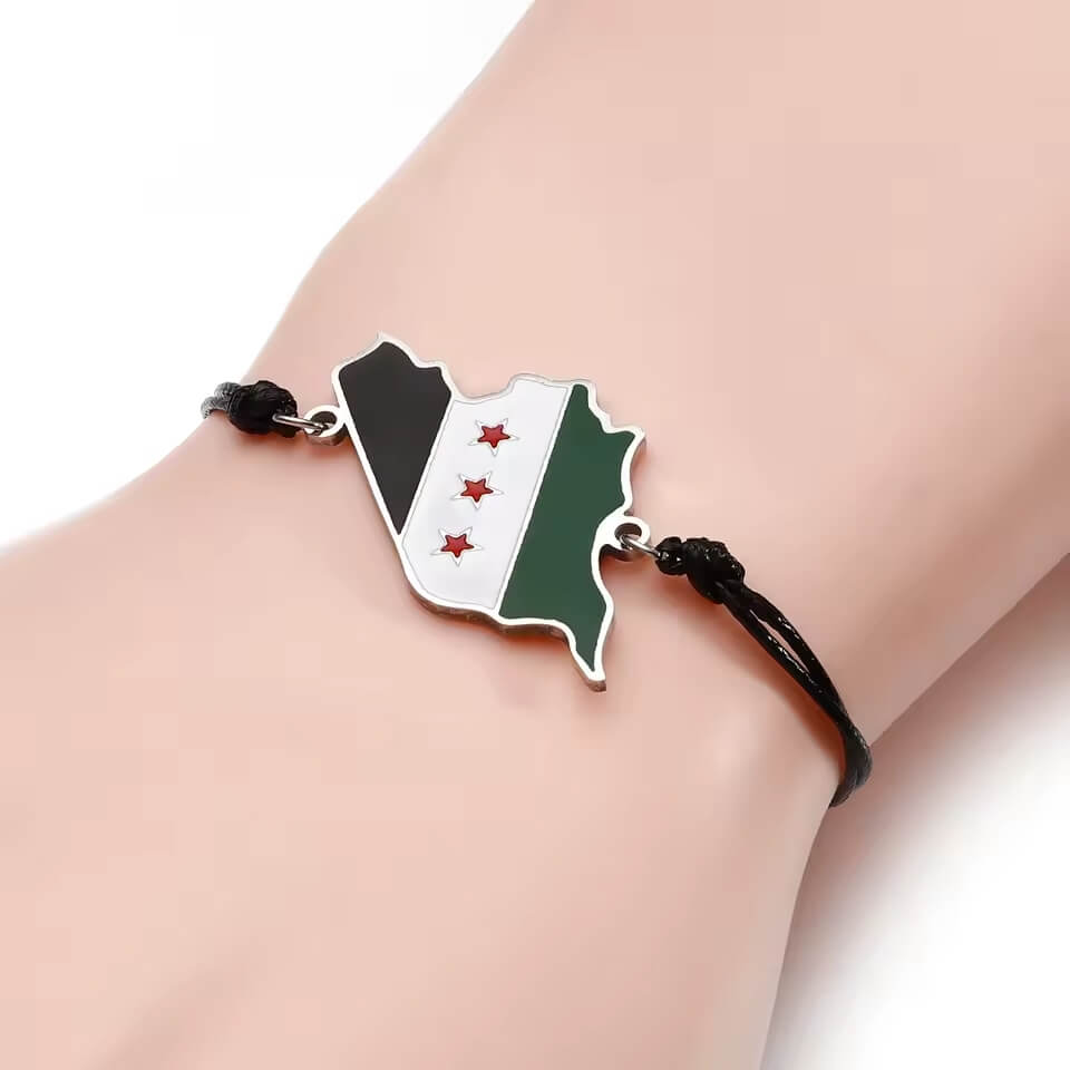 Syria Map Flag Charms Bracelet Syrians Rope Chain Jewelry, Silver Plated