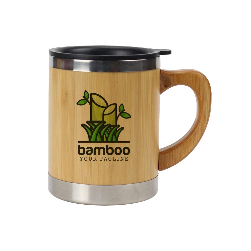 50 Bamboo & Stainless Steel Coffee Travel Mug with Handle and Lid