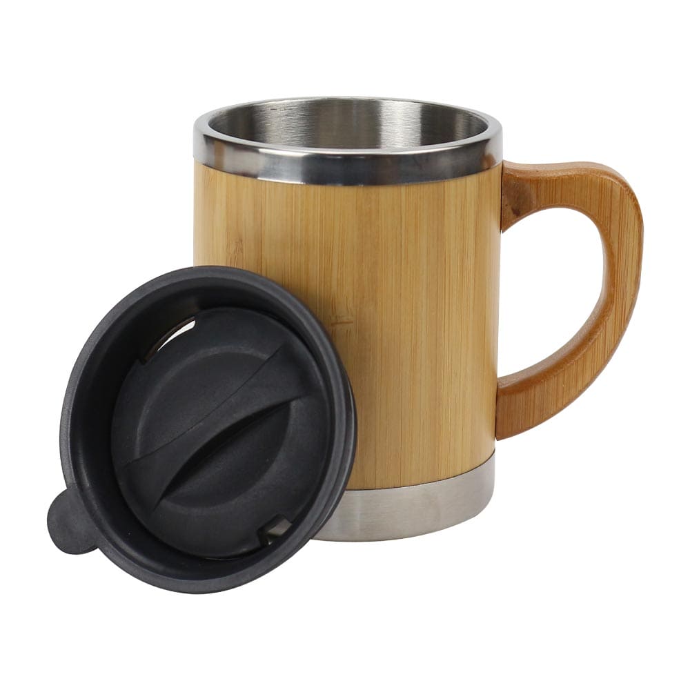 50 Bamboo & Stainless Steel Coffee Travel Mug with Handle and Lid