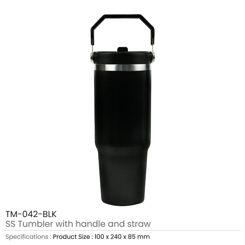 32 Tumbler with Handle and Straw SS Double Wall 900ml