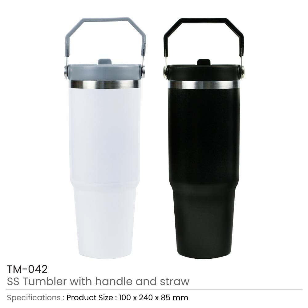 32 Tumbler with Handle and Straw SS Double Wall 900ml