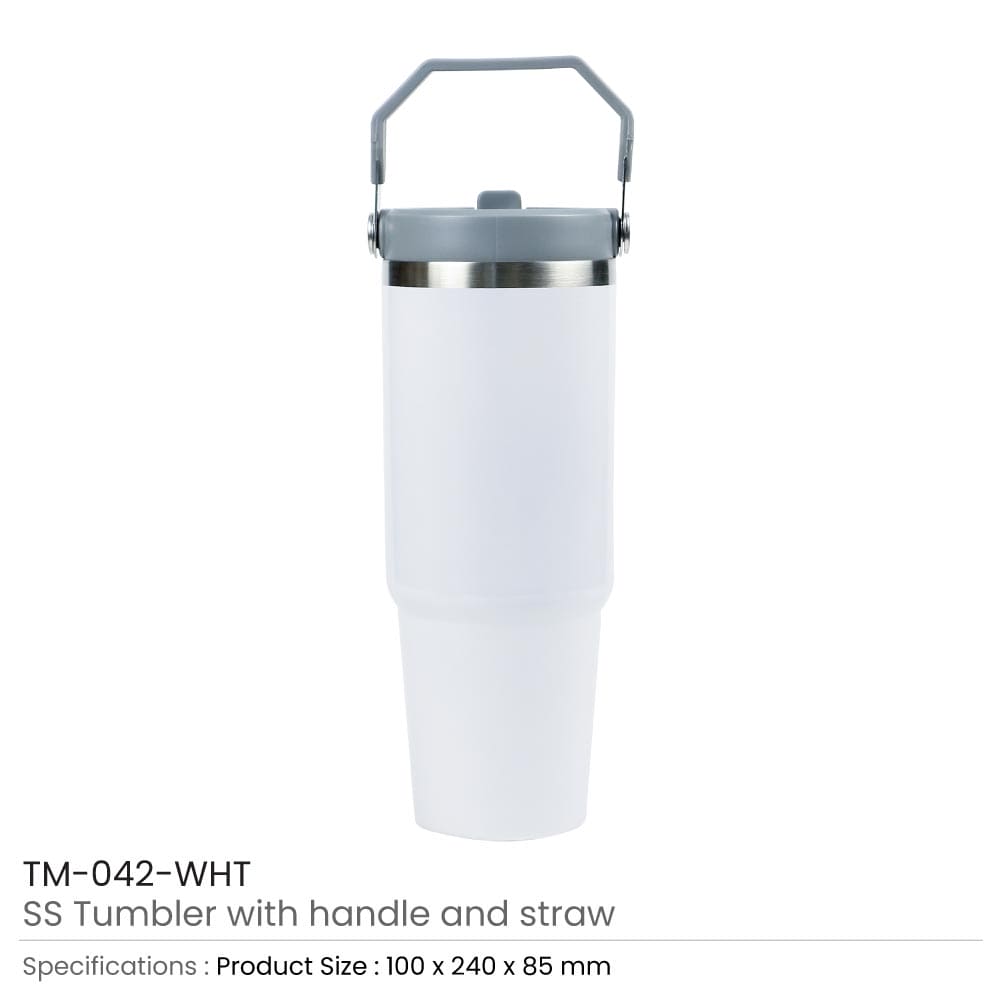 32 Tumbler with Handle and Straw SS Double Wall 900ml