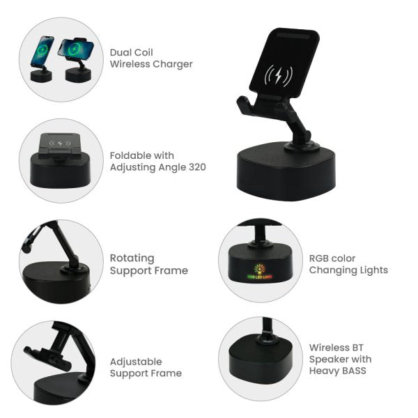 12 Wireless Fast Charger 15W with BT Speaker and RGB LED Logo